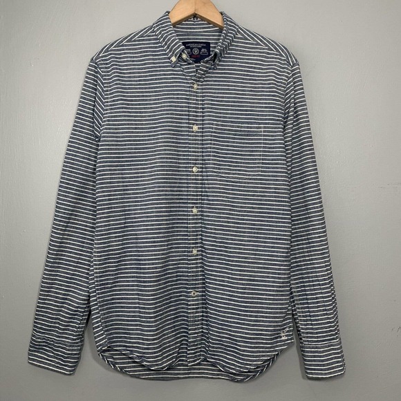 American Eagle Outfitters Mens Small Prep Fit Button Up Shirt Chambray Blue - Picture 1 of 8